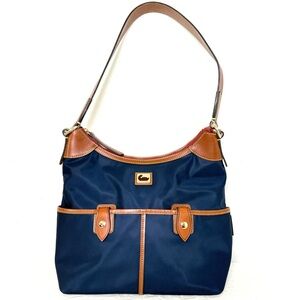 Dooney & Bourke Wayfarer Nylon Zip Sac Hobo Bag Purse Vachetta Leather Trim
